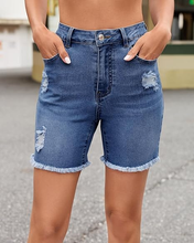 luvamia FleXclusive Jean Shorts for Women High Waisted Trendy Mid Thigh Distressed Ripped Frayed Stretchy Denim Shorts Cut Off Jorts