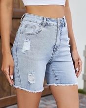 luvamia FleXclusive Jean Shorts for Women High Waisted Trendy Mid Thigh Distressed Ripped Frayed Stretchy Denim Shorts Cut Off Jorts
