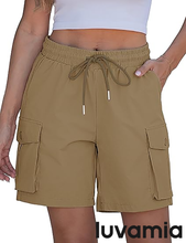 luvamia Hiking Shorts for Women High Waisted Pull On Cargo Casual Golf Water Resistant 7 Inch Inseam Mid Thigh Shorts