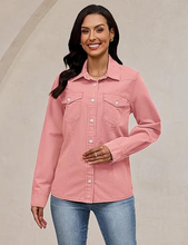 luvamia FleXclusive Denim Shirts for Women Long Sleeve Button Down Chambray Relaxed Fit Western Jean Shirts Casual Collared Jean Top