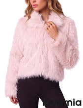 luvamia Faux Fur Jackets for Women Shaggy Crop Coats Fall Winter Outerwear Hook Closure, Long Sleeve, Lapel Collar, Date Night Outfit, Drop Shoulder, Clean Front Design, Long Pile Texture, Solid Color