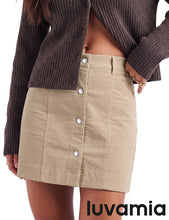 luvamia Corduroy Skirt Women Button Fly Trendy Stretchy Short Fall Skirts Elastic Waist Back, Functional Pockets, Stretchy, Soft Corduroy, Fall Skirts For Women Dressy Casual, Fall Outfits For Women