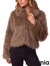 luvamia Faux Fur Jackets for Women Shaggy Crop Coats Fall Winter Outerwear Hook Closure, Long Sleeve, Lapel Collar, Date Night Outfit, Drop Shoulder, Clean Front Design, Long Pile Texture, Solid Color