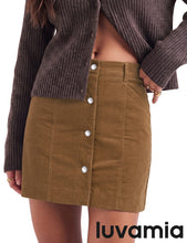 luvamia Corduroy Skirt Women Button Fly Trendy Stretchy Short Fall Skirts Elastic Waist Back, Functional Pockets, Stretchy, Soft Corduroy, Fall Skirts For Women Dressy Casual, Fall Outfits For Women