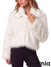 luvamia Faux Fur Jackets for Women Shaggy Crop Coats Fall Winter Outerwear Hook Closure, Long Sleeve, Lapel Collar, Date Night Outfit, Drop Shoulder, Clean Front Design, Long Pile Texture, Solid Color