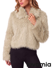 luvamia Faux Fur Jackets for Women Shaggy Crop Coats Fall Winter Outerwear Hook Closure, Long Sleeve, Lapel Collar, Date Night Outfit, Drop Shoulder, Clean Front Design, Long Pile Texture, Solid Color