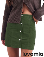 luvamia Corduroy Skirt Women Button Fly Trendy Stretchy Short Fall Skirts Elastic Waist Back, Functional Pockets, Stretchy, Soft Corduroy, Fall Skirts For Women Dressy Casual, Fall Outfits For Women