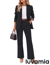 luvamia Pant Suits for Women 2 Piece Sets Business Casual Bootcut Pants Set Buttons Breasted Suit Jackets, High Waisted Bootcut Pants, 29" Inseam, Professional Office Pantsuits, Fall Teacher Outfits