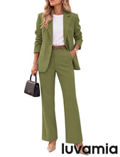 luvamia Pant Suits for Women 2 Piece Sets Business Casual Bootcut Pants Set Buttons Breasted Suit Jackets, High Waisted Bootcut Pants, 29" Inseam, Professional Office Pantsuits, Fall Teacher Outfits
