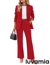 luvamia Pant Suits for Women 2 Piece Sets Business Casual Bootcut Pants Set Buttons Breasted Suit Jackets, High Waisted Bootcut Pants, 29" Inseam, Professional Office Pantsuits, Fall Teacher Outfits