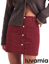 luvamia Corduroy Skirt Women Button Fly Trendy Stretchy Short Fall Skirts Elastic Waist Back, Functional Pockets, Stretchy, Soft Corduroy, Fall Skirts For Women Dressy Casual, Fall Outfits For Women