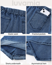 LUVAMIA Denim High Waisted Shorts Skort Stretch Asymmetrical Wrap Skirt