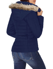 luvamia Women Casual Warm Winter Faux Fur Quilted Parka Lapel Zip Jacket Puffer Coat