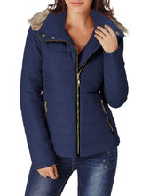 luvamia Women Casual Warm Winter Faux Fur Quilted Parka Lapel Zip Jacket Puffer Coat