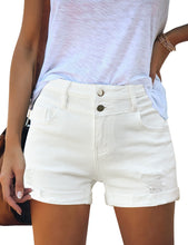 luvamia Women's Ripped Denim Jean Shorts Mid Rise Stretchy Folded Hem Short Jeans
