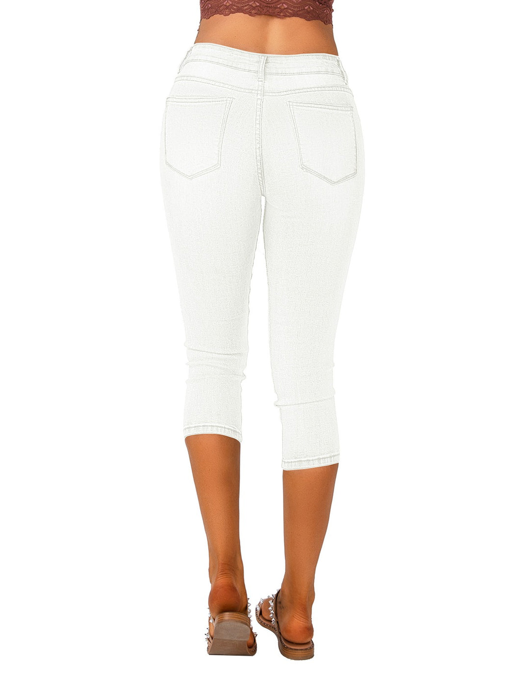 Luvamia Womens Capri Jeans High Rise Denim Capri For Women Ripped Skinny  Jean Capris Summer Stretch Denim Pants Soft Clean White Size X-Large Fits