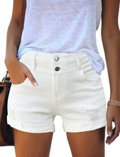 luvamia Women's Ripped Denim Jean Shorts Mid Rise Stretchy Folded Hem Short Jeans