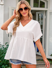 luvamia Blouses for Women Dressy Casual Babydoll Flowy Tops V Neck Tunic Tops Loose Fit Batwing Sleeves Summer