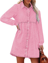 luvamia Denim Dress for Women Babydoll Flowy Cute Jean Shirt Dresses Long Sleeves