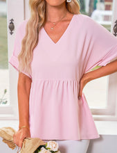 luvamia Blouses for Women Dressy Casual Babydoll Flowy Tops V Neck Tunic Tops Loose Fit Batwing Sleeves Summer