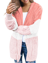 luvamia Women Fuzzy Fleece Open Front Pocket Hooded Cardigan Jacket Coat Outwear