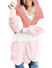 luvamia Women Fuzzy Fleece Open Front Pocket Hooded Cardigan Jacket Coat Outwear