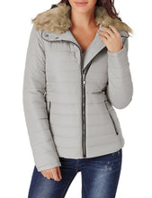 luvamia Women Casual Warm Winter Faux Fur Quilted Parka Lapel Zip Jacket Puffer Coat