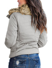 luvamia Women Casual Warm Winter Faux Fur Quilted Parka Lapel Zip Jacket Puffer Coat