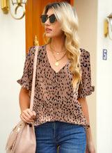 luvamia Women's Casual V Neck Tops Ruffle Short Sleeve Blouses Button Down Shirts