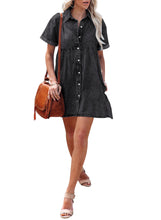 luvamia Women's Casual Short Sleeve Button Down Tiered Denim Babydoll Jean Dress