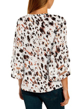 luvamia Women's Casual V Neck Blouse 3/4 Bell Sleeve Mesh Panel Shirts Loose Top
