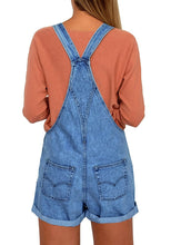 luvamia Women's Casual Adjustable Strap Cuffed Hem Denim Bib Overalls Shorts Romper