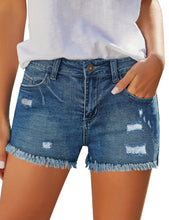 luvamia Women's Casual Denim Shorts Frayed Raw Hem Ripped Jeans Shorts