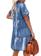 luvamia Women's Casual Short Sleeve Button Down Tiered Denim Babydoll Jean Dress