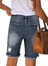 luvamia Women's High Waist Bermuda Shorts Ripped Distressed Stretch Denim Shorts