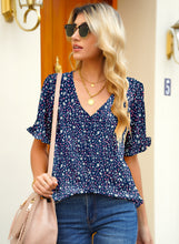 luvamia Women's Casual V Neck Tops Ruffle Short Sleeve Blouses Button Down Shirts