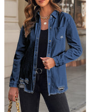 luvamia Womens Denim Jacket Distressed Button Down Jean Shirt For Women Ripped Shacket Coat