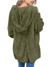 luvamia Women Fuzzy Fleece Open Front Pocket Hooded Cardigan Jacket Coat Outwear