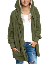 luvamia Women Fuzzy Fleece Open Front Pocket Hooded Cardigan Jacket Coat Outwear