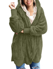 luvamia Women Fuzzy Fleece Open Front Pocket Hooded Cardigan Jacket Coat Outwear