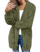 luvamia Women Fuzzy Fleece Open Front Pocket Hooded Cardigan Jacket Coat Outwear