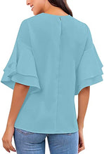 luvamia Women's Casual Crewneck Blouse 3/4 Tiered Bell Sleeve Loose Tops Shirt