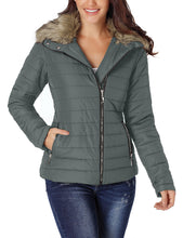 luvamia Women Casual Warm Winter Faux Fur Quilted Parka Lapel Zip Jacket Puffer Coat