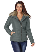 luvamia Women Casual Warm Winter Faux Fur Quilted Parka Lapel Zip Jacket Puffer Coat