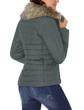luvamia Women Casual Warm Winter Faux Fur Quilted Parka Lapel Zip Jacket Puffer Coat