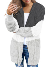 luvamia Women Fuzzy Fleece Open Front Pocket Hooded Cardigan Jacket Coat Outwear