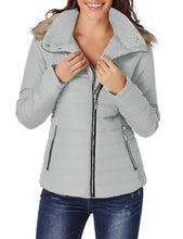 luvamia Women Casual Warm Winter Faux Fur Quilted Parka Lapel Zip Jacket Puffer Coat