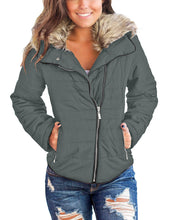 luvamia Women Casual Warm Winter Faux Fur Quilted Parka Lapel Zip Jacket Puffer Coat