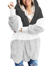 luvamia Women Fuzzy Fleece Open Front Pocket Hooded Cardigan Jacket Coat Outwear