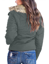 luvamia Women Casual Warm Winter Faux Fur Quilted Parka Lapel Zip Jacket Puffer Coat